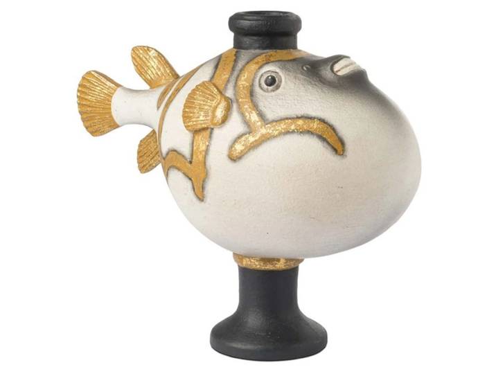 Kerzenständer Kugelfisch Weiss Gold H: 20 cm Abhika