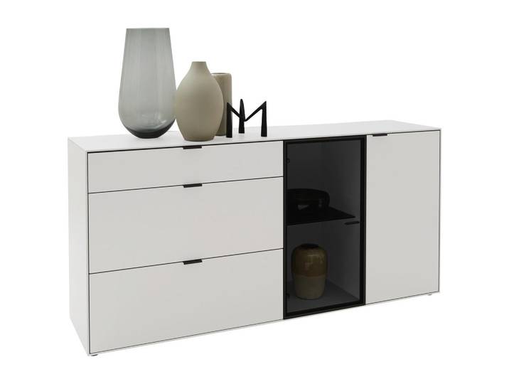 Dieter Knoll Sideboard, Weiss, Glas, Holzwerkstoff, 2 Fächer, 2 Schublade(n) Schubladen, 181.9x87.9x45.2 cm, erweiterbar, umfangreiches Zubehör erhältlich, stehend, Wohnzimmer, Wohnwand, Wohnwand- Serien