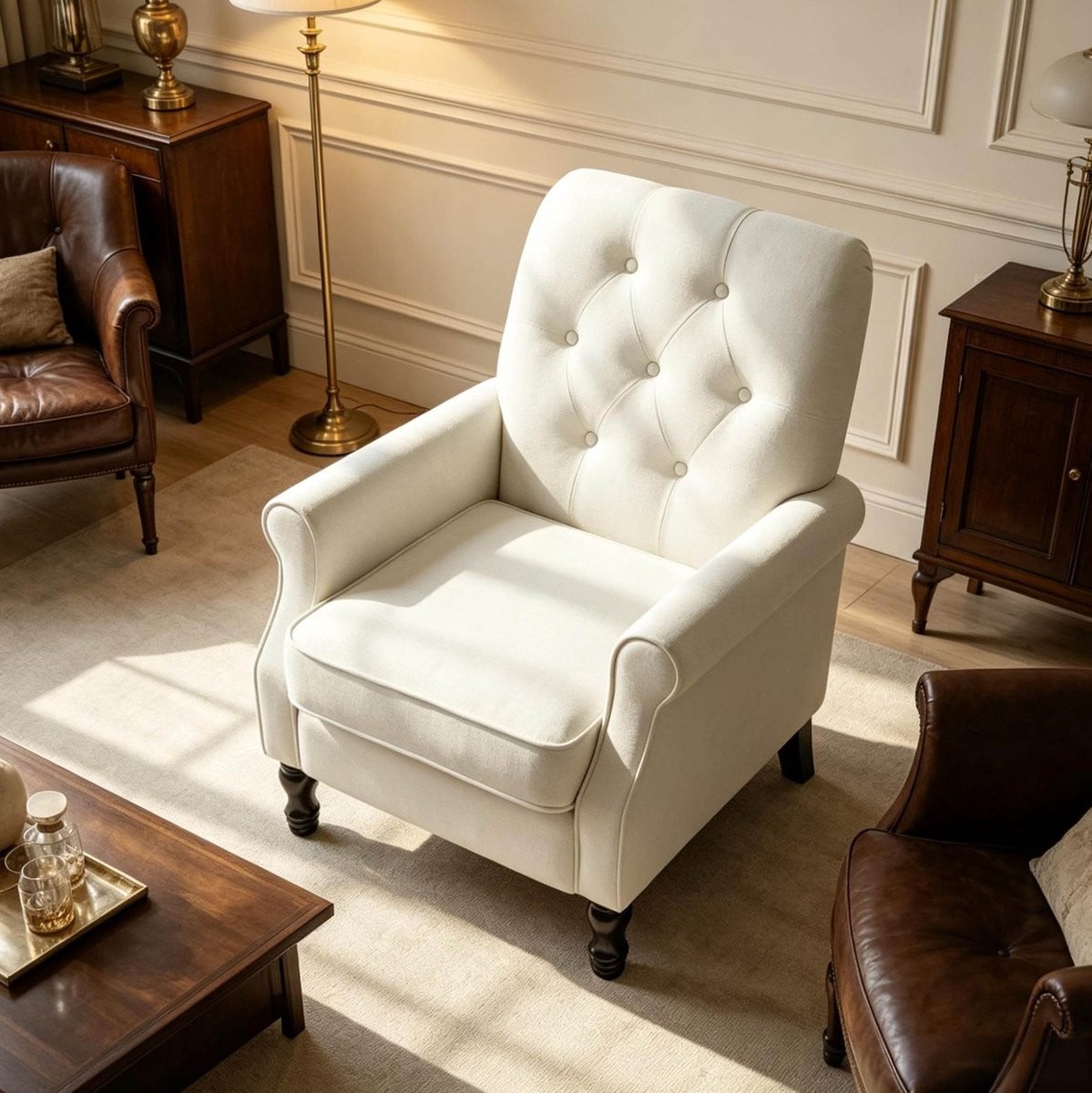 OKWISH Fauteuil met hoge rugleuning en armleuningen, Linnen, Cream
