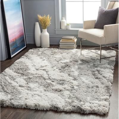 Livabliss Olvera Modern Marbled Plush Shag Area Rug