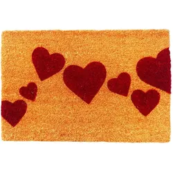 Relaxdays Kokos Fußmatte mit Motiv 60x40 cm Hellbraun,Rot