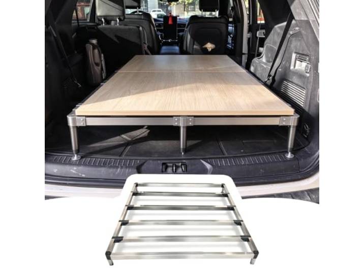 Autocamping Plattform SUV-Kofferraum-Bettgestell, Universell Ausziehbar Schlafsystem aus Edelstahl für Camper Gleicht die Schräge Des Kofferraums aus – für Ebenes Schlafen im Laderaum von SUVs