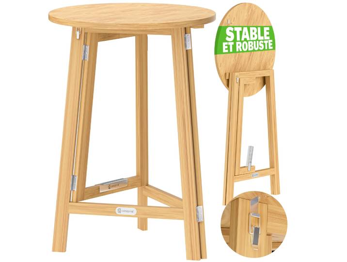 Casaria® 2x Table Haute En Bois Massif Naturel Mange-debout Ronde Nordique Pliable Cuisine Jardin Terrasse Cocktail Bar Fêtes Moderne Nordique