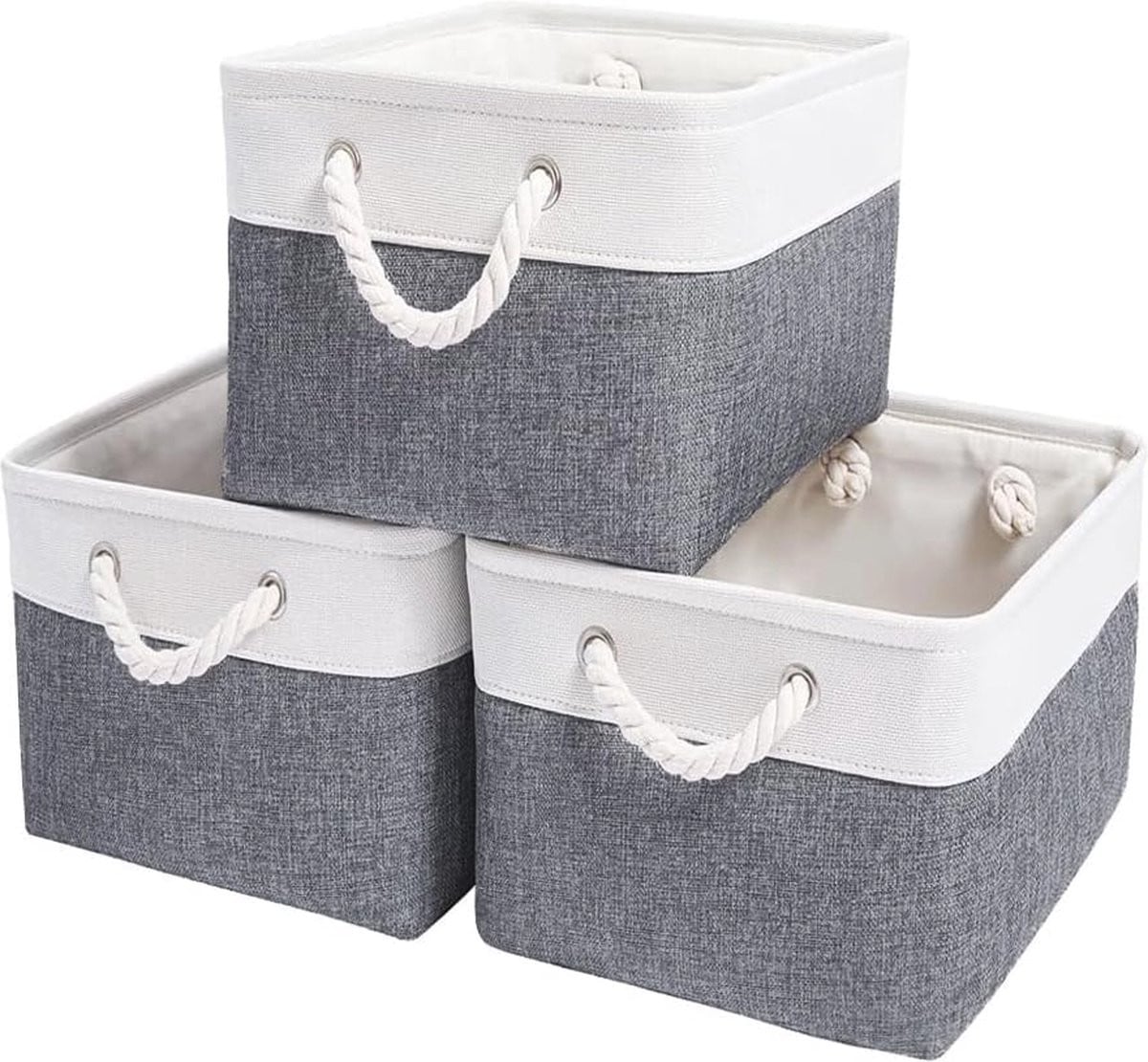 Set van 3 opvouwbare canvas opbergmanden met handgrepen voor thuisorganisatie