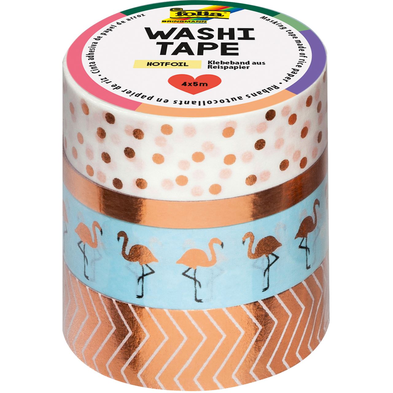 folia Washi Tape HOTFOIL Deko-Klebeband matt 15,0 mm x 5,0 m 4 Rollen 26415