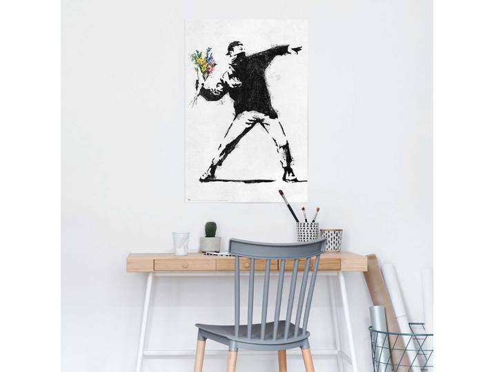 Poster REINDERS Brandalised - the flower thrower , schwarz (farbe bild(er): schwarz), B:61cm H:91,5cm T:0,1cm, Holzwerkstoff, Bilder, Poster