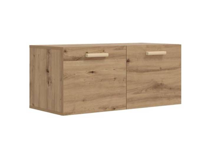 Wandschrank Eiche Artisan mit Türen und 2 Fächern Wandmontage, Holzwerkstoff, 90° Scharnier, gelbe Griffe, einfache Wartung