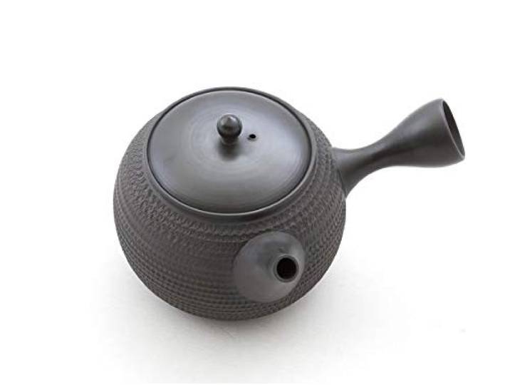 Gyokko Japanische Teekanne Grüner Tee, Keramik Kyusu Tokoname Japan. Schwarz. Integriertes Tee-Sieb, nicht glasiert