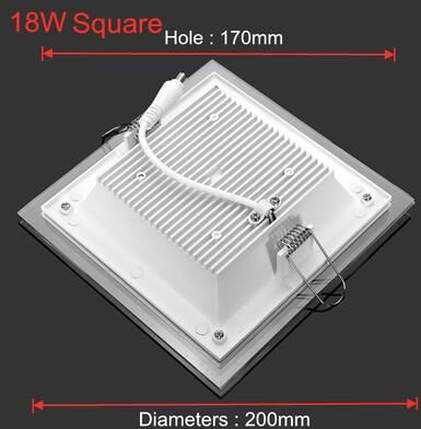 Universal Stock Modern Glass LED Downlight Recessed Ceiling Light Energy Saving Fixture 18w Square warm White 3000k