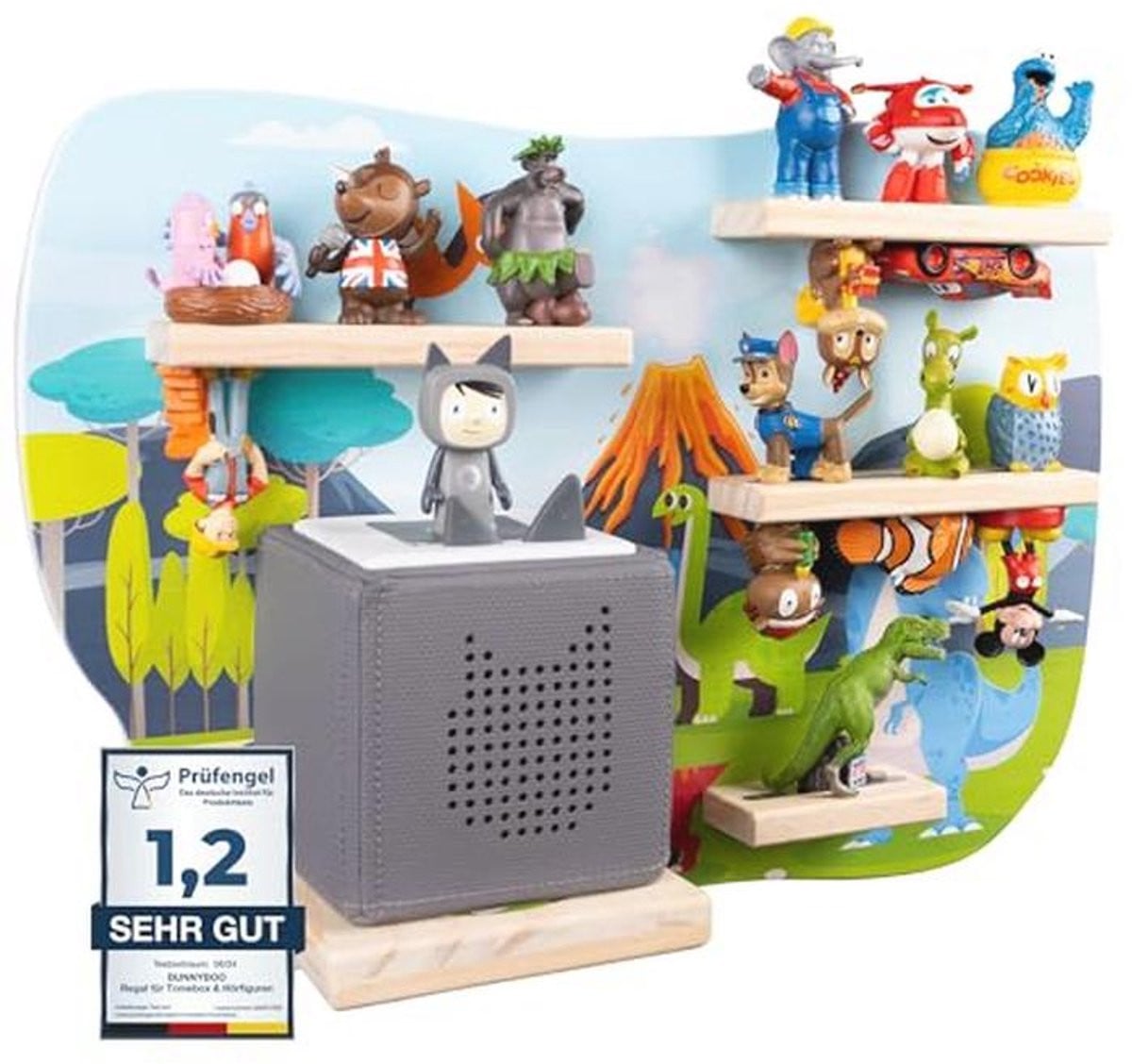 Toniebox plank voor Toniebox en tot 32 audiofiguren, wandmontage voor de kinderkamer