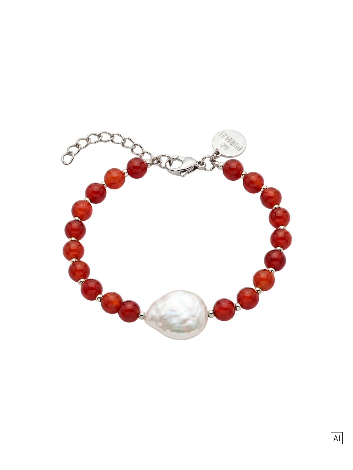 PURELEI Roter Achat Pearl Armband, verstellbare Länge