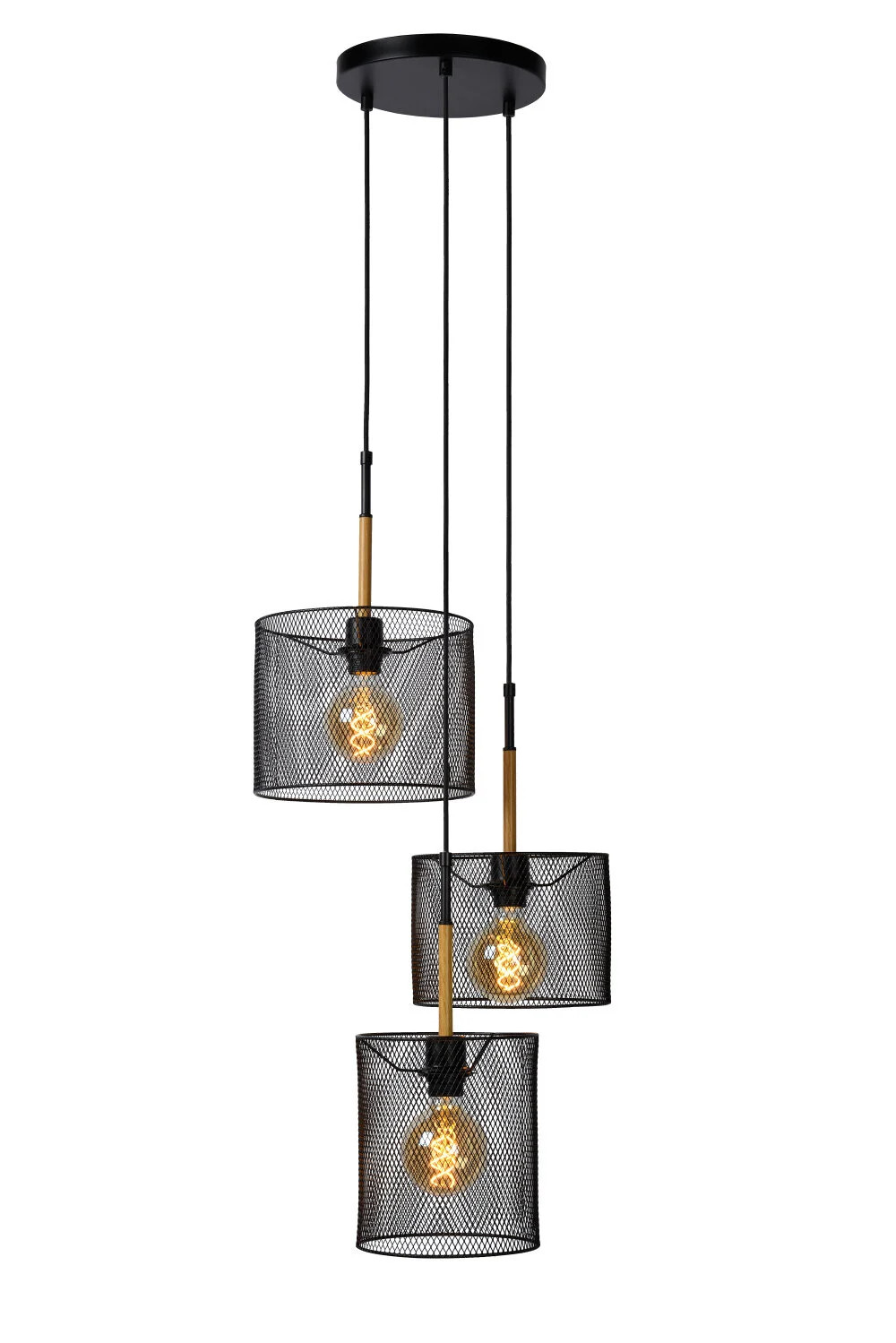 Lucide BASKETT Hanglamp - Zwart - 3xE27