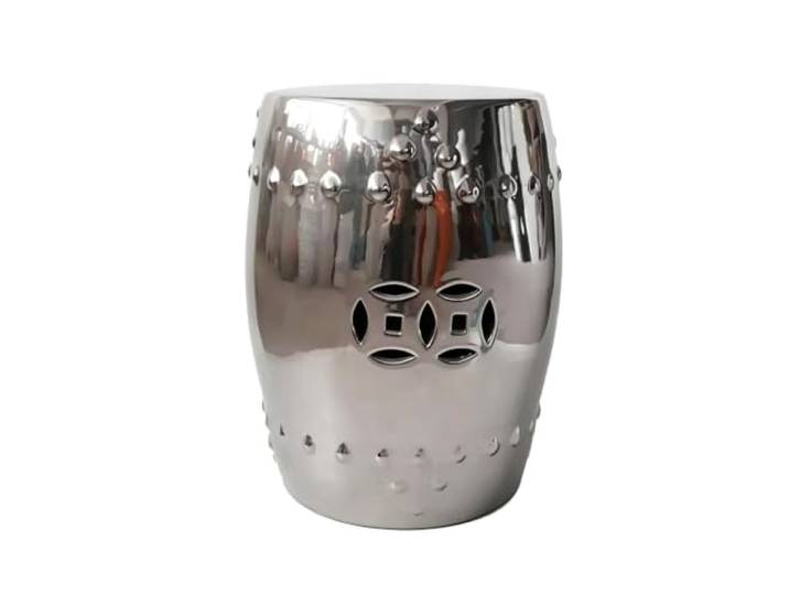 Keramik-Gartenhocker For Drinnen Und Draußen, Terrassendekoration, Einfarbig, Ohne Muster, Wasserdichter, Langlebiger Sitz Oder Beistelltisch For Hof, Wohnzimmer – Dekoratives Akzentstück(Silver)