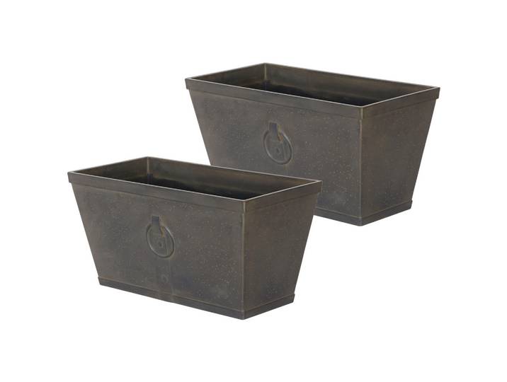 Beliani Blumentopf 2er-Set dunkelbraun Rostoptik rechteckig 60/30/30 cm Poria, Braun, Naturmaterialen, 30 cm, Dekoration, Blumen & Blumentöpfe, Übertöpfe