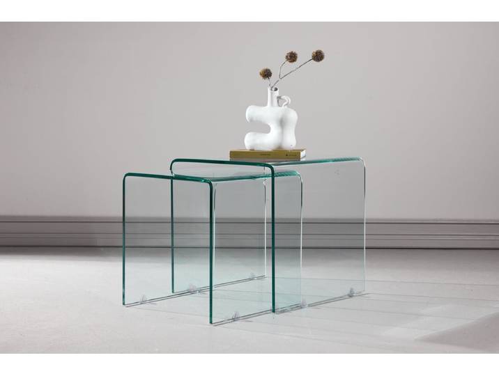 Couchtisch-Beistelltisch-Set Lumea – 2 Tische in Klarglas - Glas - Luxusbetten24