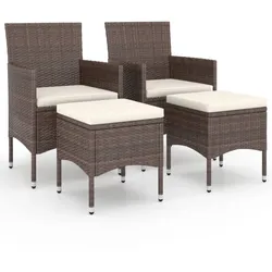 vidaXL 4-tlg. Gartenstuhl und Hocker Set Poly Rattan Braun