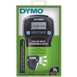 Dymo LabelManager 160 Value Pack, Beschriftungsgerät, Schwarz, Silber