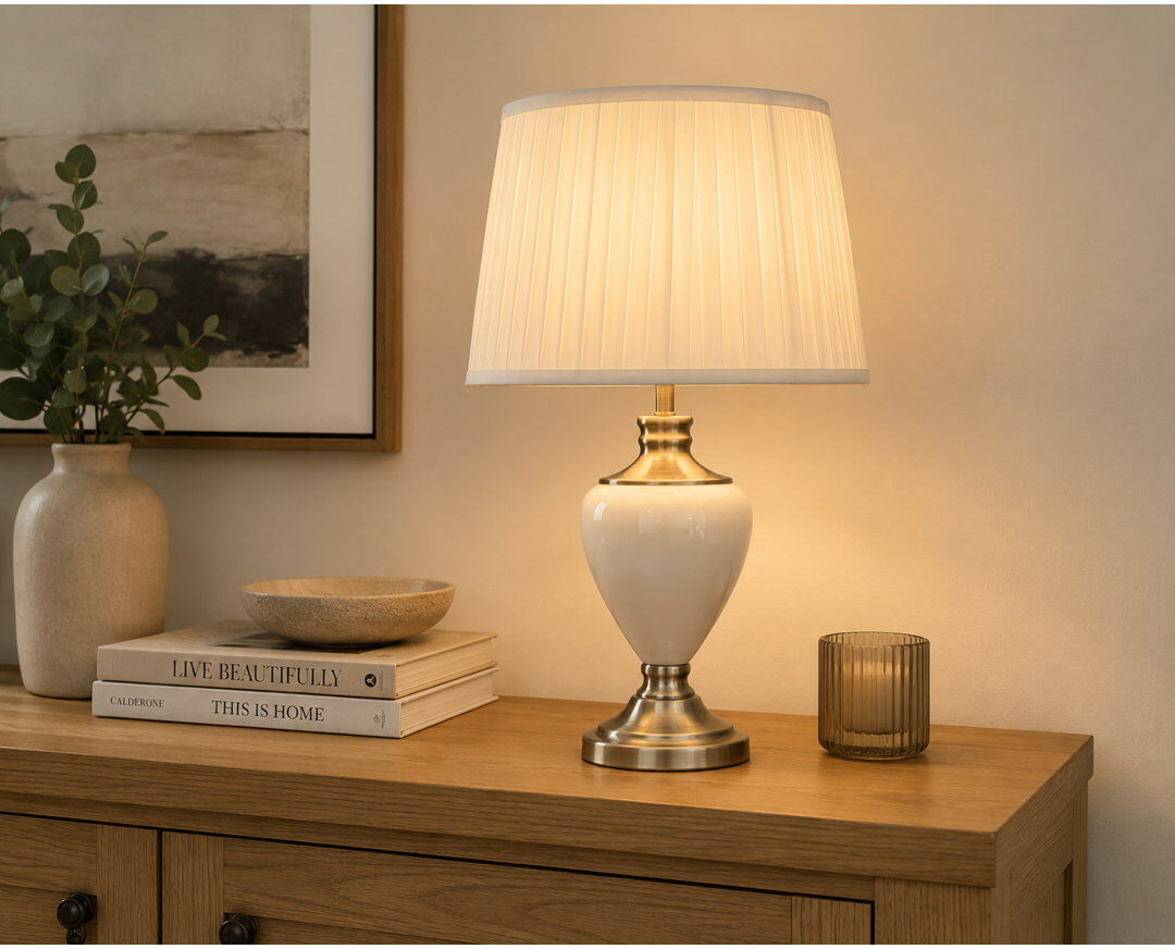 Astoria Grand Foran 57Cm Classic Cream Antique Brass Table Lamp Antique Brass;Cream 58cm H X 36cm W X 36cm D