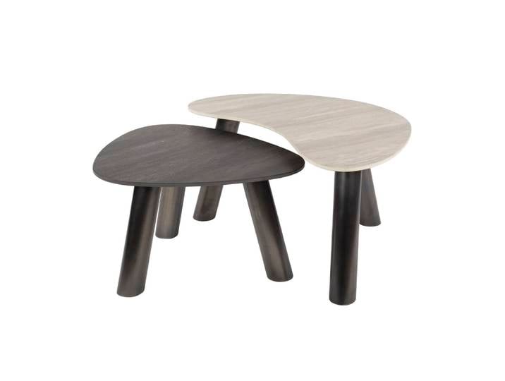 Couchtisch Set Tupi , 2-teilig , nierenförmig , Keramik Travertin , schwarz & grau