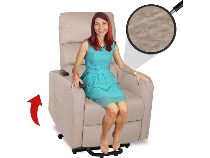 Fernsehsessel HWC-K62, Sessel Relaxsessel TV-Sessel, Liegefunktion Aufstehhilfe elektrisch, Metall Chenille creme