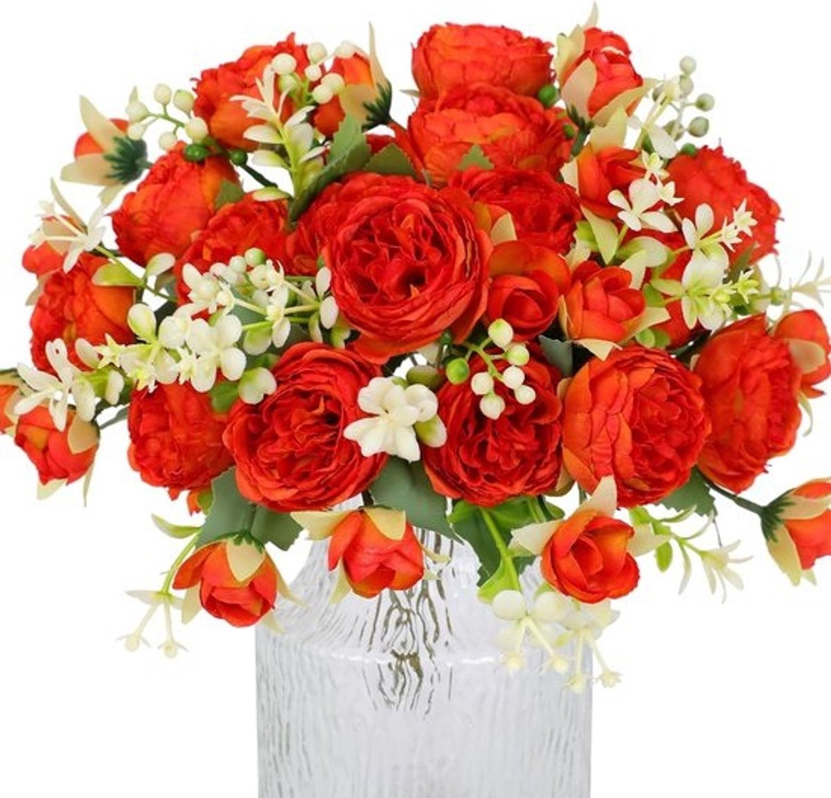 4 Boeketten Zijden Pioenen Kunstbloemen Oranje Rood voor Decoratie