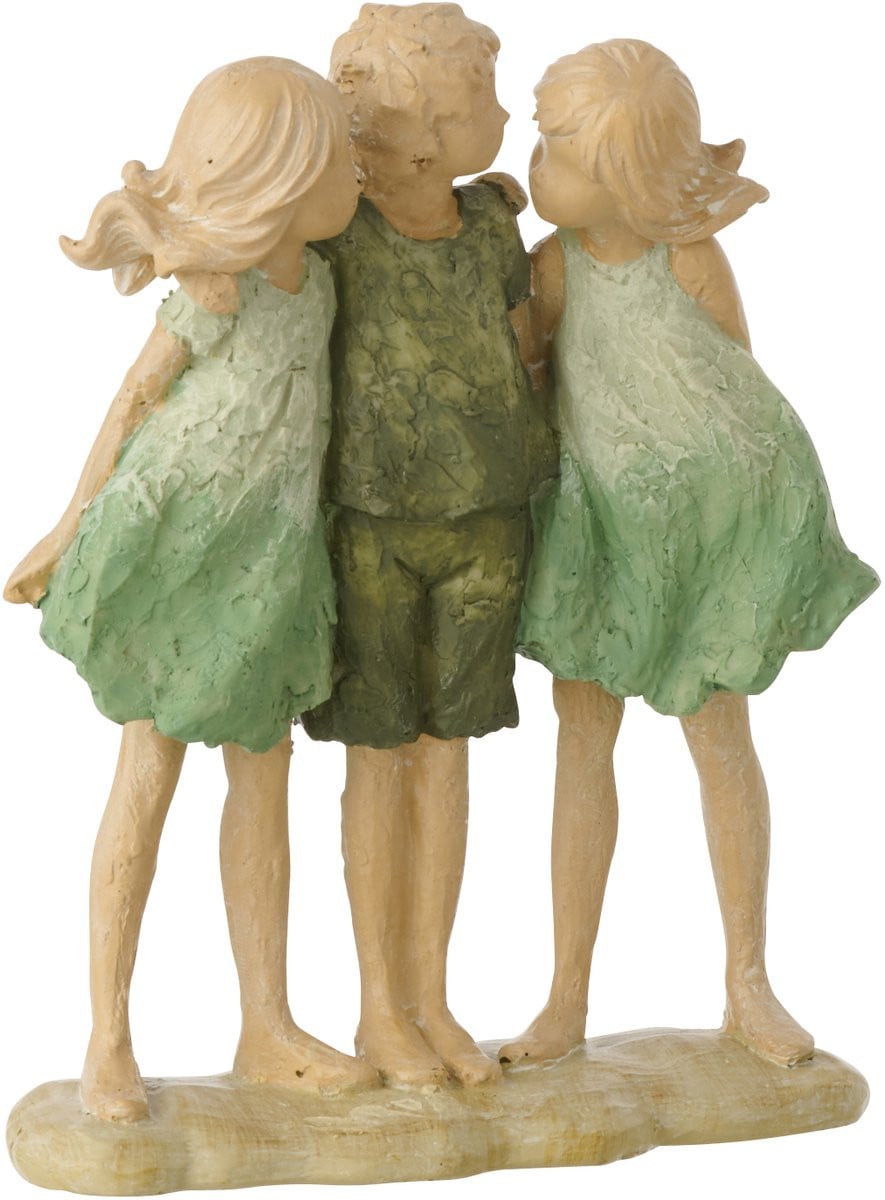 J-Line Decoratie Kinderen Zussen en Broer - Polyresin - Groen/Ecru