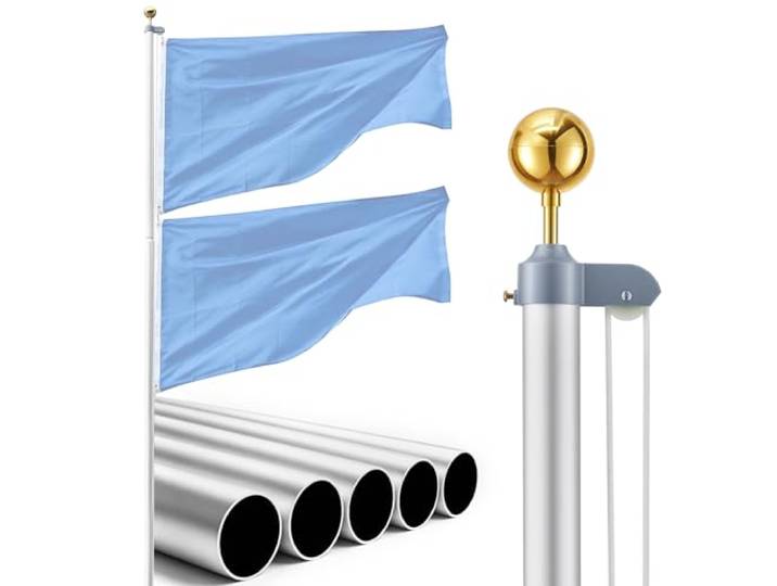 VEVOR Mât de Drapeau 6\,09 m Kit Mât de Drapeau Sectionnel pour Jardins Résidentiels\, Entrées Commerciales\, Lieux Événementiels\, Espaces Extérieurs\, en Aluminium Épais\, avec Manchon de Sol PVC\, Argenté