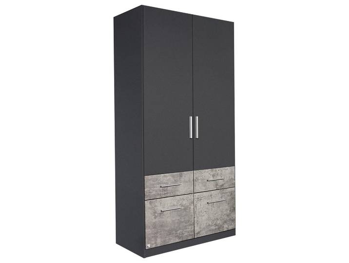 Xora Drehtürenschrank, Grau, Hellgrau, Betonoptik, 2 Fächer, 4 Schublade(n) Schubladen, 91x197x54 cm, Blauer Engel, RAL Testat, Goldenes M, Made in Germany, Typenauswahl, umfangreiches Zubehör erhältlich, Schlafzimmer, Kleiderschränke, Kleiderschränke 2-türig