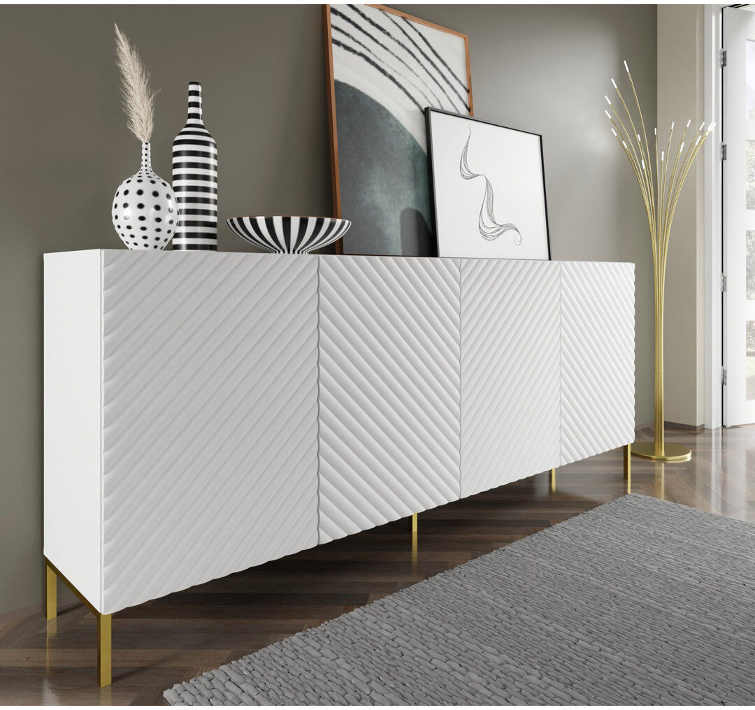 Canora Grey Anjulie 200 cm W Sideboard White 87cm H X 200cm W X 42cm D