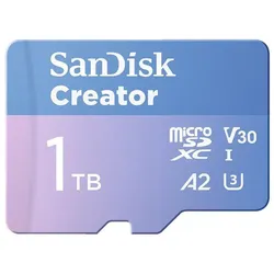 Sandisk Creator UHS-I V30 (1000 GB, microSD, microSDXC, U3, UHS-I), Speicherkarte, Violett, Blau