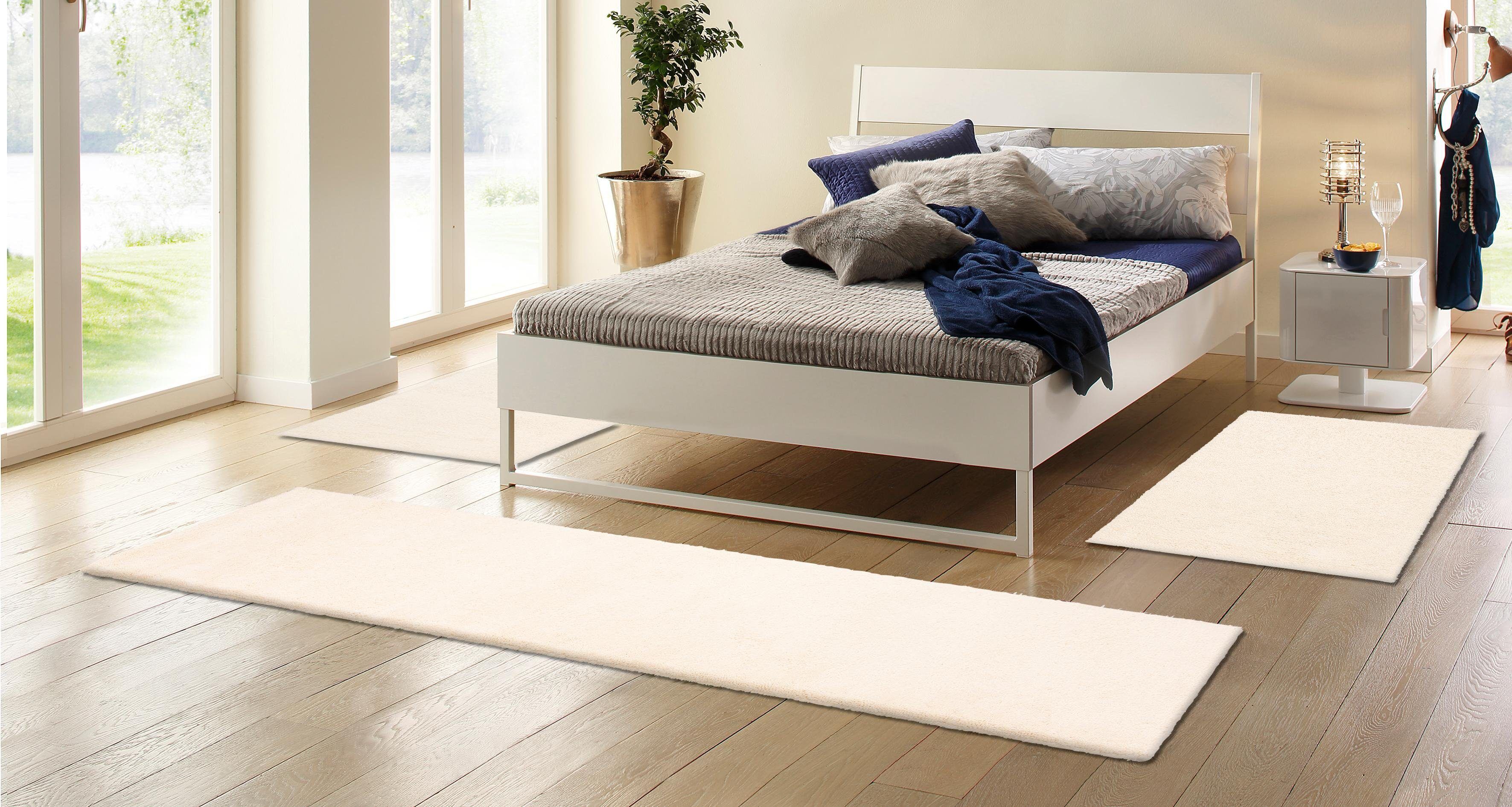Bettumrandung GOODPRODUCT "Mohan" Gr. 14, weiss (weiß), H:25mm, Obermaterial: 100% Wolle, Bettumrandungen, Bettumrandung, handgeknüpft, Bettvorleger, Läufer-Set für das Schlafzimmer weiß B/L (Brücke): 70cm x 140cm (2 Stk.) B/L (Läufer): 70cm x 340cm (1 St