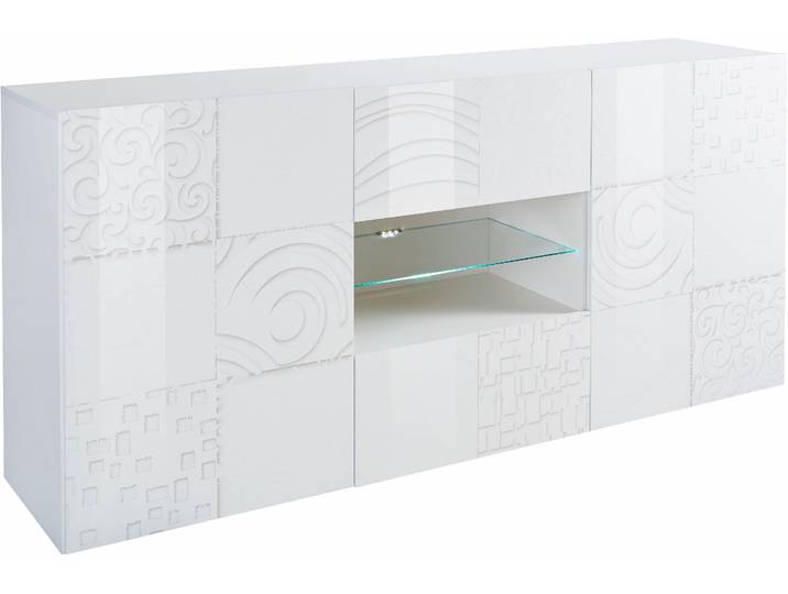 Sideboard HOME AFFAIRE Miro , weiss (weiß hochglanz lack mit siebdruck), Sideboards, Sideboard, Breite 181 cm mit dekorativem Siebdruck