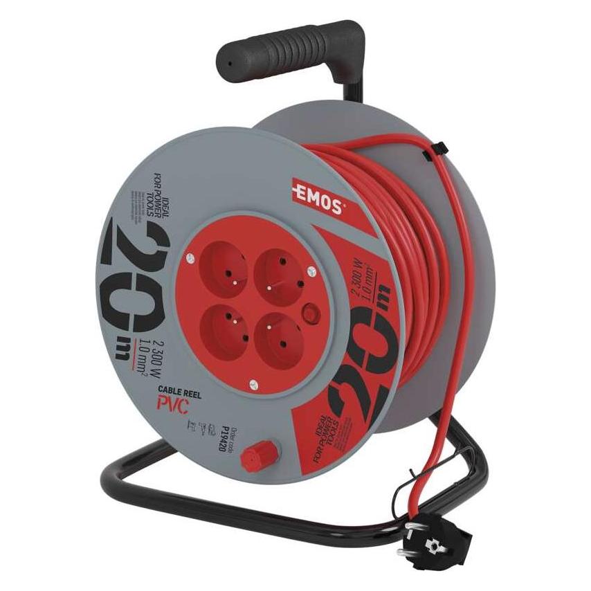 Emos Rollenkabel mit Erdung, 4 Steckdosen, 20 m (P19420) (20 m, 1 mm²) (P19420)
