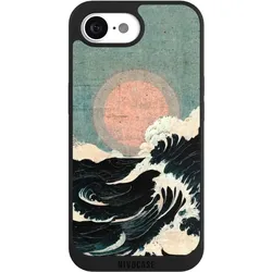 Nivocase Handyhülle für Apple iPhone 16e Hülle NIVOpure Case Schwarz Kunst Meer Welle (Apple iPhone 16e), Smartphone Hülle, Schwarz