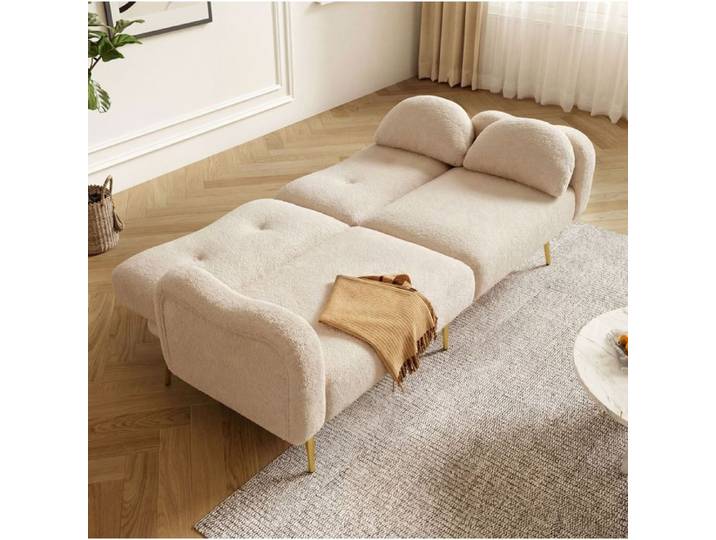 ROVRYN Canapé-lit droit 2 places beige dossier réglable 3 positions couchage 155 x 85 5 cm