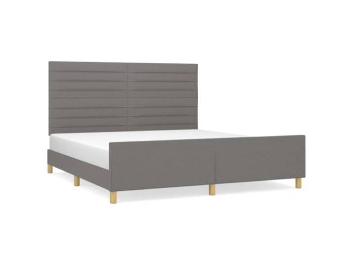 PUGYNBK Stoffbett mit verstellbarem Kopfteil, 180 x 200 cm Grauer gepolsterter Boden, stabile Beine, Holzlatten, ohne Matratze
