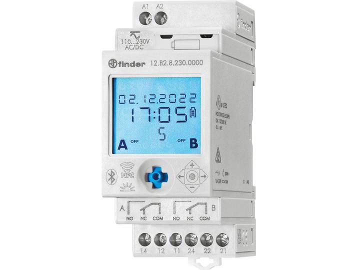 Finder Horloge programmable pour rail DIN 12.B2.8.230.0000 2 inverseurs 30 A 400 V/AC Astronomique\, commutation aléatoire\, programme annuel (12.B2.8.230.0000)