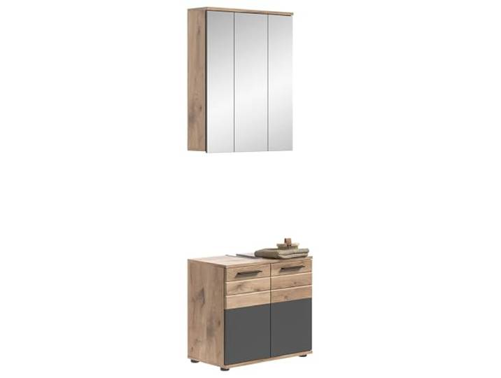 xonox.home - Badkombination Mason 2-TLG. Set 60x190x34 cm in Nox Eiche und Basalt grau - Badezimmerkombination Badmöbel Badset - hochwertig verarbeitet erstklassige Qualität