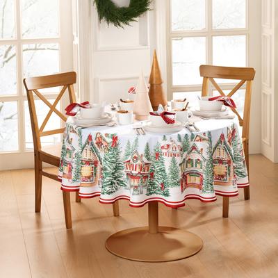 Threadmade Storybook Christmas Village Holiday Tablecloth