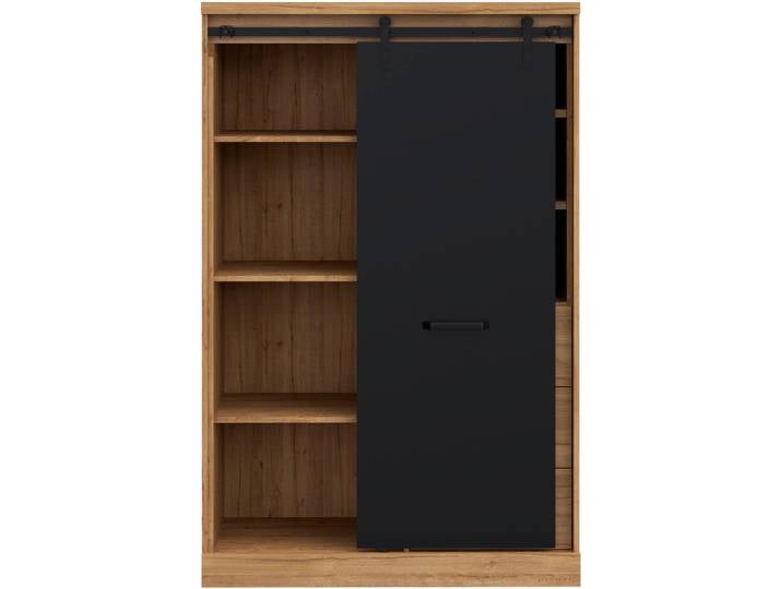 Highboard FORTE Kaszimiro , schwarz (waterford eiche, schwarz), B:103,4cm H:160,2cm T:52cm, Holzwerkstoff, Sideboards, Highboard