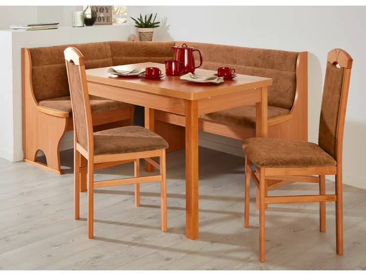 Stilvolle Esszimmermöbel, Buche-Beige, Eckbankgruppe, 4-teilig, groß