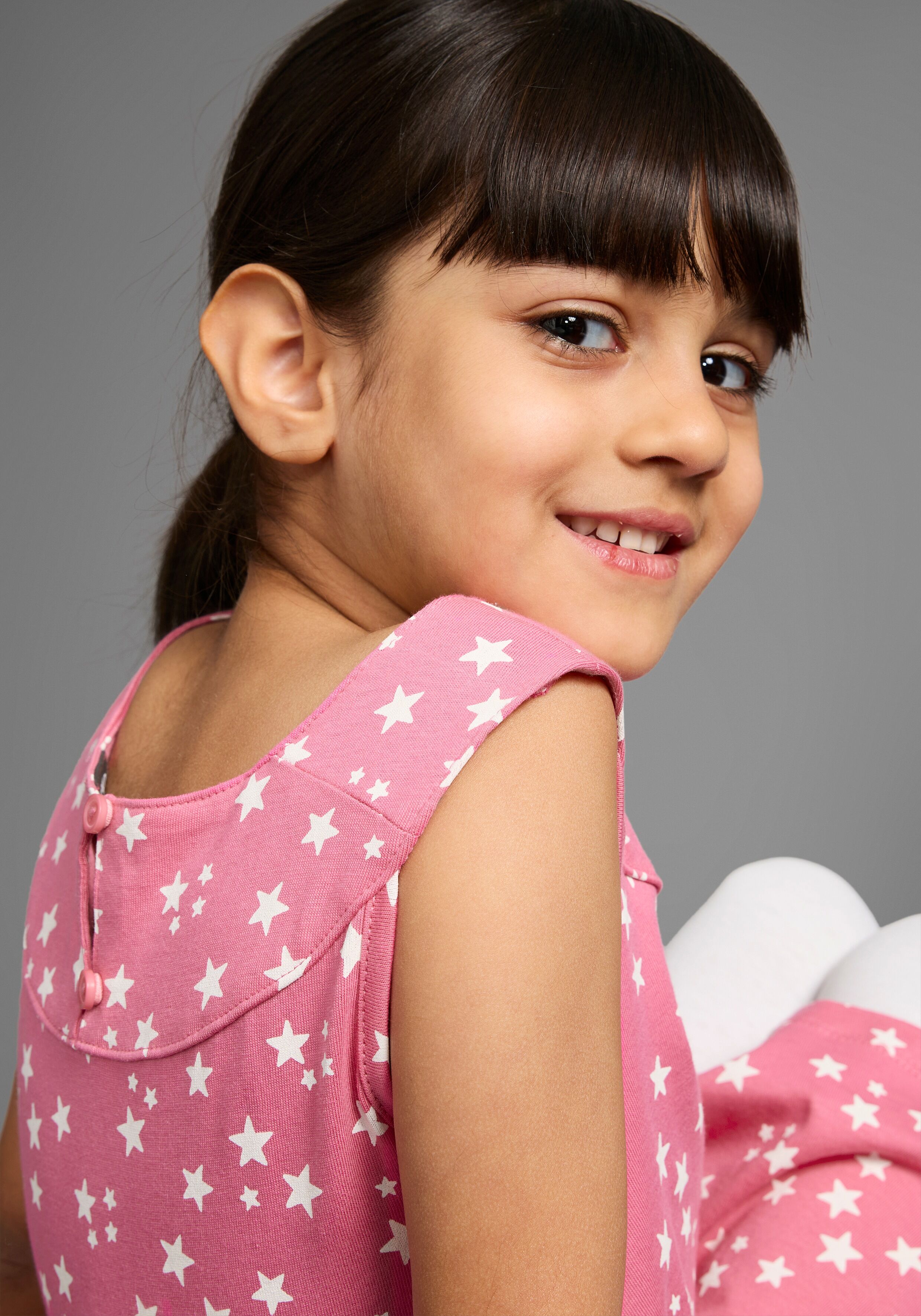 Bolero, Kleid & Leggings KIDSWORLD "3tlg. Set, Komplett Outfit mit Sternenmuster", Mädchen, Gr. 92/98, pink (pink, weiß), Jersey, Obermaterial: 100% Baumwolle. Obermaterial Hose: 95% Baumwolle, 5% Elasthan, bedruckt, KOB Set-Artikel Bolero Kleid & Legging