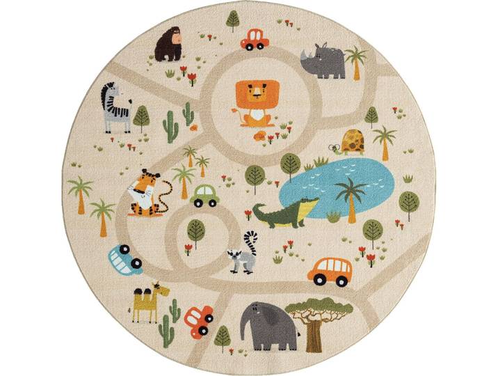 Teppich THE CARPET Happy Life , beige, H:4mm Ø:200cm, Polyester, Teppiche, Teppich, Life Kinderzimmer Teppich Spielteppich pflegeleicht