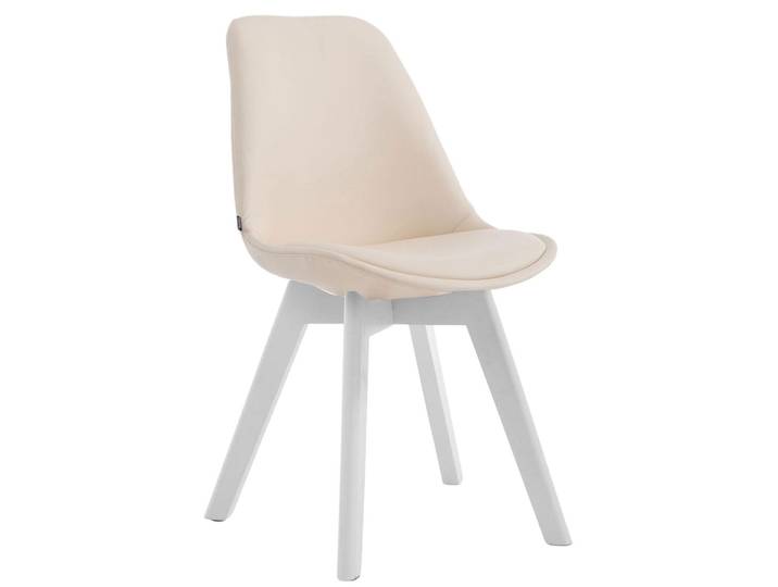 CLP Stuhl Manado Kunstleder mit Sitzpolster und Holzbeinen Gestell creme Gestell Farbe weiß