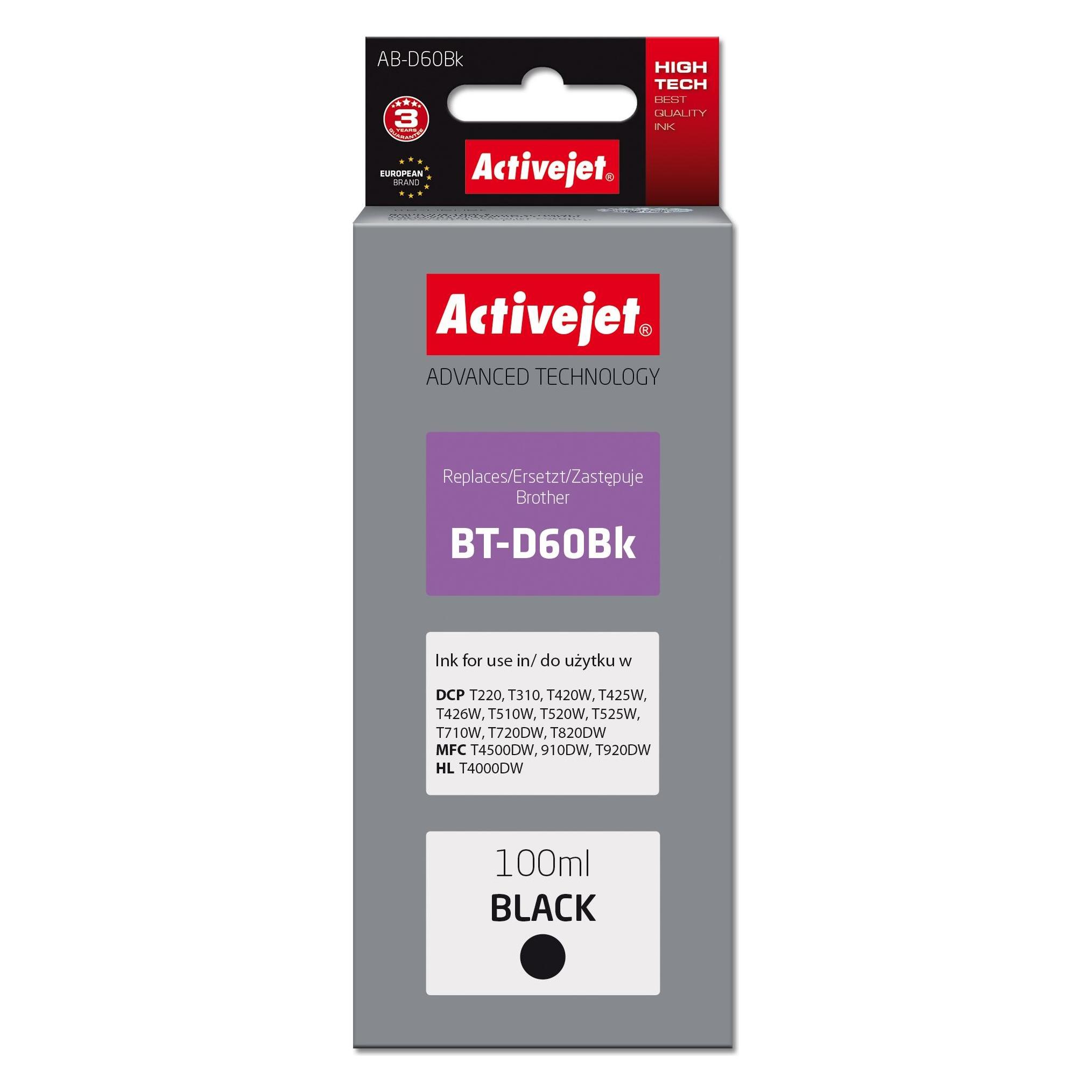 Activejet AB-D60BK Tinte (Ersatz Brother BT-D60BK Supreme 100 ml schwarz) (BK) (Brother BT-D60Bk)