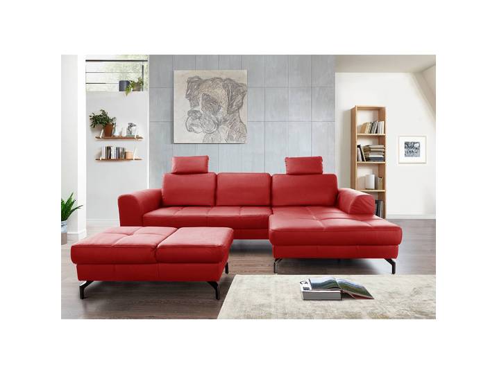 Ecksofa Lascaux Rot Echtleder Pua 284 x 87 x 175cm Longchair davorstehend rechts Modern