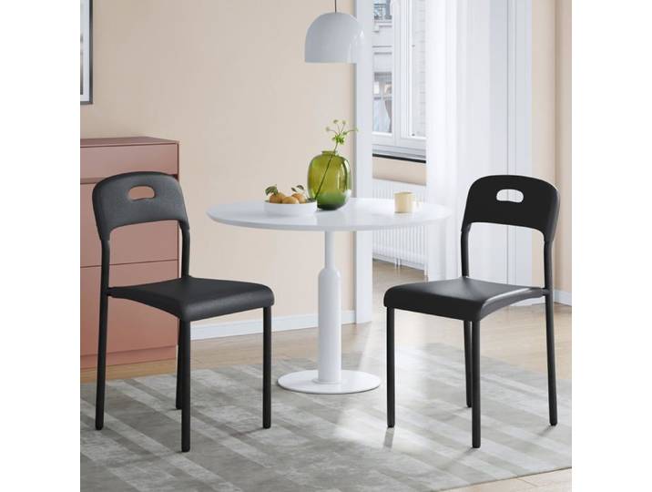 Lot de 2 chaises de salle à manger empilables modernes dossier ergonomique siège plastique étanche pieds métalliques noir
