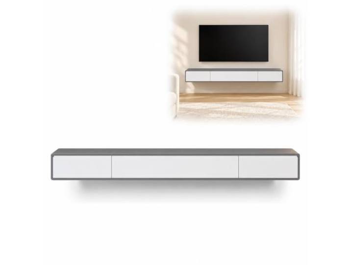 Schwebendes TV Board aus Massivholz, Wandhängender TV Schrank Schwebendes TV Board mit Schubladen und Kabeldurchführungen(Gray,160x24x20cm/63x9x8in)