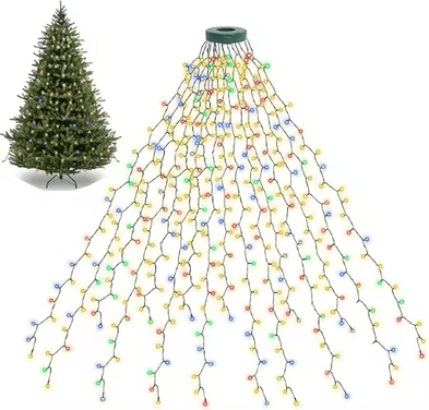 Inspire Picks LED Ring Christmas Tree Topper Lights Waterproof Waterfall String Lights For Indoor & Outdoor Decor colorful Lights 2m 280led usb Plug in