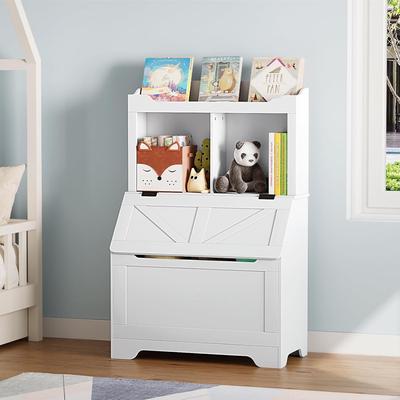 Yun Kids Bookshelf, Toy Storage Organizer with Flip-Top Lid and Cubby
